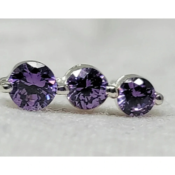Purple Cubic Zirconia Three Stone Pierced Post Earrings - Picture 2 of 8